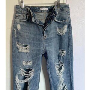 Zara Distressed Fringe Boyfriend Jeans Size 4